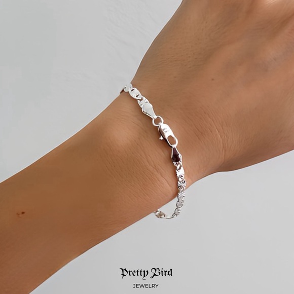 14k White Gold Plated Diamond Cut Marina Chain Bracelet 6.9” - Picture 2 of 2